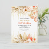 ゴールドグリッター チェーン イエロー オレンジ フラワーバースデー 招待状 (スタンド正面)