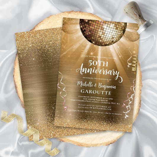 ゴールドグリッター ディスコボール 50周年 結婚記念日 招待状