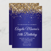 ゴールドグリッター ディープブルー グラデーション 18歳の誕生日 招待状 (正面/裏面)