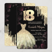 ゴールドグリッター ドリップス ドレス ゴシック 18歳の誕生日 招待状 (正面/裏面)