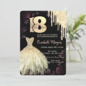 ゴールドグリッター ドリップス ドレス ゴシック 18歳の誕生日 招待状 (スタンド正面)