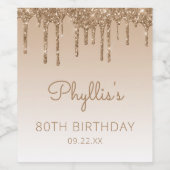 ゴールドグリッター ドリップ 80歳の誕生日パーティー ワインラベル (シングルラベル)