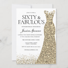ゴールドグリッター ドレス 女性 60歳の誕生日パーティー 招待状