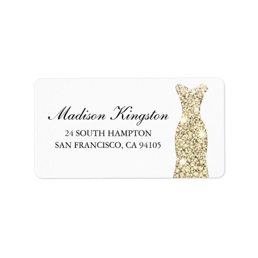 ゴールドグリッター ドレス 誕生日パーティー ウェディング 復帰 ラベル (正面)