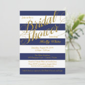 ゴールドグリッター＆ネイビーブルーストライプシャワー招待状 招待状 (スタンド正面)