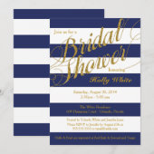 ゴールドグリッター＆ネイビーブルーストライプシャワー招待状 招待状 (正面/裏面)