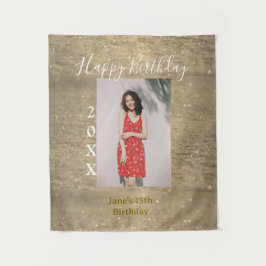 ゴールドグリッター ハッピー15歳の誕生日 写真 名前 年 タペストリー