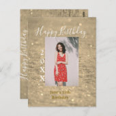 ゴールドグリッター ハッピー15歳誕生日 フォト ネーム 年 ポストカード (正面/裏面)