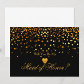 ゴールドグリッター ハート フェイク メイドオブオナー 招待状 (正面/裏面)