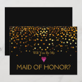 ゴールドグリッター ハート 私のメイド・オブ・オナーになってくれる? 招待状 (正面/裏面)