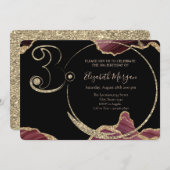 ゴールドグリッター バーガンディ マーブル 30歳の誕生日 招待状 (正面/裏面)