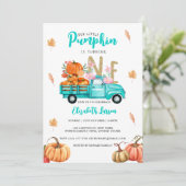 ゴールドグリッター バースデー パンプキン ブルー トラック テーマ 招待状 (スタンド正面)