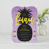 ゴールドグリッター パイナップル ルアウ 誕生日パーティー招待 招待状 (スタンド正面)