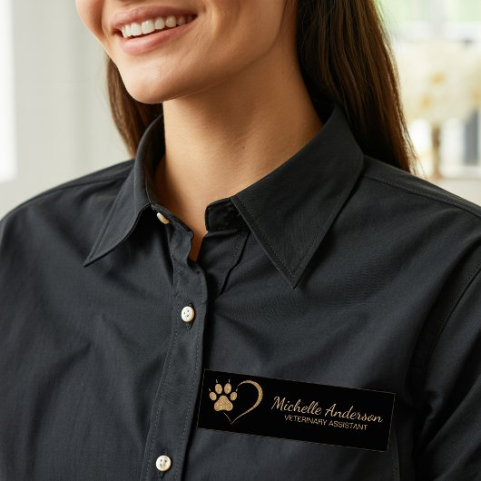 ゴールドグリッター・パウハート 獣医・動物病院向け ネームタグ