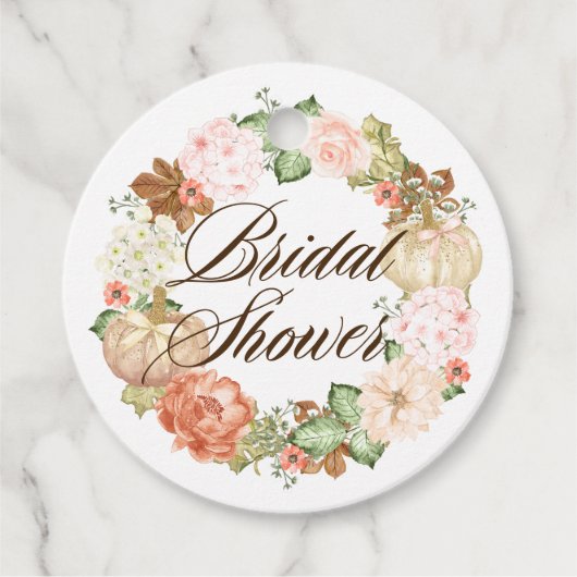 ゴールドグリッター パンプキンリース 秋のブライダルシャワー フェイバータグ (正面)