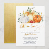 ゴールドグリッター パンプキン 秋の恋 ブライダルシャワー 招待状 (正面/裏面)