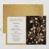 ゴールドグリッター パーティー付きエレガントなクリスマスツリー 招待状 (正面/裏面)