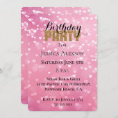 ゴールドグリッター パーティー ピンク ホワイト ハーツ 誕生日 招待状 (正面/裏面)
