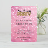 ゴールドグリッター パーティー ピンク ホワイト ハーツ 誕生日 招待状 (スタンド正面)