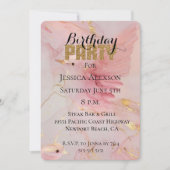 ゴールドグリッター パーティー ブラッシュ ピンクの鳥 誕生日 招待状 (正面)