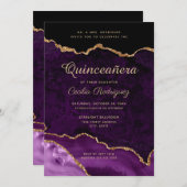 ゴールドグリッター パープルアゲートのキンセアニエラ 招待状 (正面/裏面)