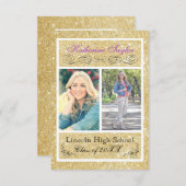 ゴールドグリッター パープル 3x5 卒業発表 招待状 (正面/裏面)