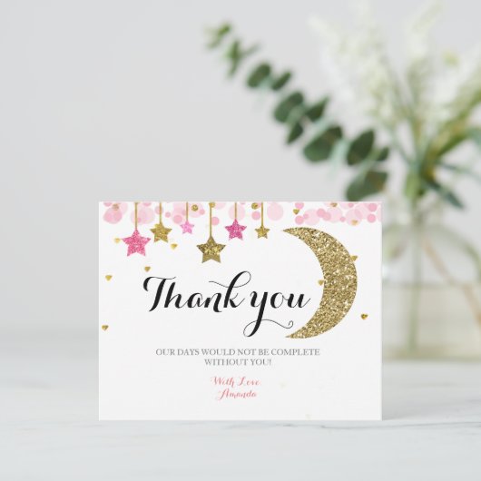 ゴールドグリッター ピンクムーン ありがとうカード サンキューカード (スタンド正面)