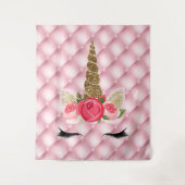 ゴールドグリッター＆ピンクローズユニコーンバースデーパーティー タペストリー (正面)