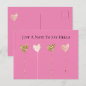 ゴールドグリッター ピンク グラム ハート ストリングス バースデー ポストカード (正面/裏面)