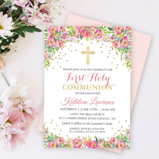 ゴールドグリッター ピンク フラワーファーストホーリーコミューン 招待状