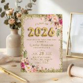 ゴールドグリッター ピンク フラワー バルーン 2023 卒業式 招待状