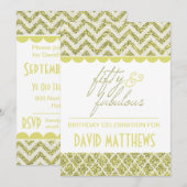 ゴールドグリッター フィフティ アンド ファブロス 誕生日招待状 招待状 (正面/裏面)