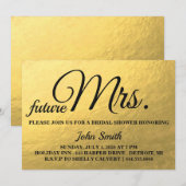 ゴールドグリッター ブライダルシャワー 将来のミセス 招待状 (正面/裏面)