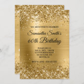 ゴールドグリッター ブラシ加工箔 モノグラム 60歳の誕生日 招待状 (正面/裏面)