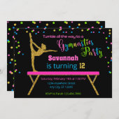 ゴールドグリッター ブラックスパークル 体操 誕生日 招待状 (正面/裏面)