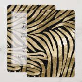 ゴールドグリッター ブラック ゼブラ 誕生日 招待状 (正面/裏面)
