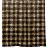 ゴールドグリッター ブラック バッファロープレイドパターン シャワーカーテン (正面)