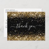 ゴールドグリッター ブラック ベビーシャワー サンクス ポストカード (正面/裏面)