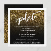 ゴールドグリッター＆ブラック 延期 結婚式 更新 カード (正面/裏面)