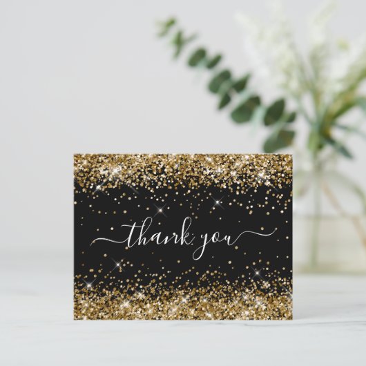 ゴールドグリッター ブラック 40歳の誕生日 お礼 ポストカード (スタンド正面)