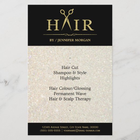 ゴールドグリッター ヘアスタイリスト サロン ハサミ チラシ (正面)