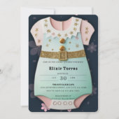 ゴールドグリッター ベビー服 フラワー ベビーシャワー 招待状 (正面)