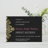 ゴールドグリッター ボーダー パーティー招待状 招待状 (スタンド正面)