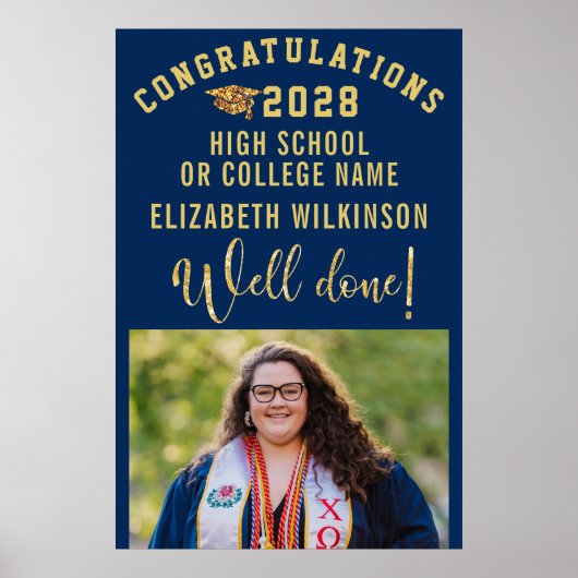 ゴールドグリッター ボールドスクリプト オーダーメイド フォト 卒業式 ポスター (正面)