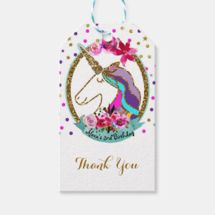 ゴールドグリッター ポルカドット ユニコーン 誕生日パーティー ギフトタグ