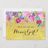 ゴールドグリッター ミント パープル フラワーズ フラワーガール カード (正面)