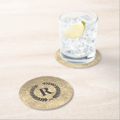 ゴールドグリッター モノグラム付き ラウンドペーパーコースター (インサイチュ)