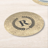 ゴールドグリッター モノグラム付き ラウンドペーパーコースター (アングル)