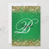 ゴールドグリッター モノグラム グリーンオンブル 50歳の誕生日 招待状 (正面)