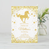 ゴールドグリッター ユニコーン 誕生日 招待状 (スタンド正面)